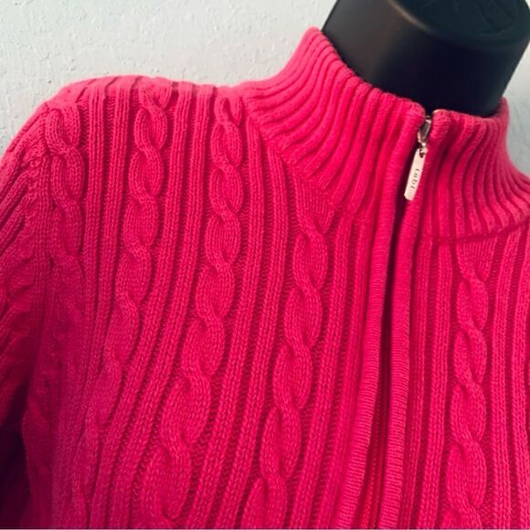 Tabi Fuchsia Pink & Green Cable Knit Zip Up Sweater Size Medium - Picture 3 of 9